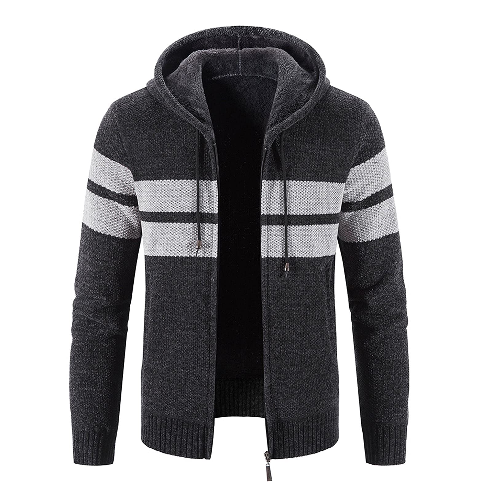 Cardigan da uomo in cotone con cerniera e cappuccio, leggero | Maglione lavorato a maglia, con mezza cerniera, comoda felpa con cappuccio, caldo, invernale, in pile, casual, da lavoro
