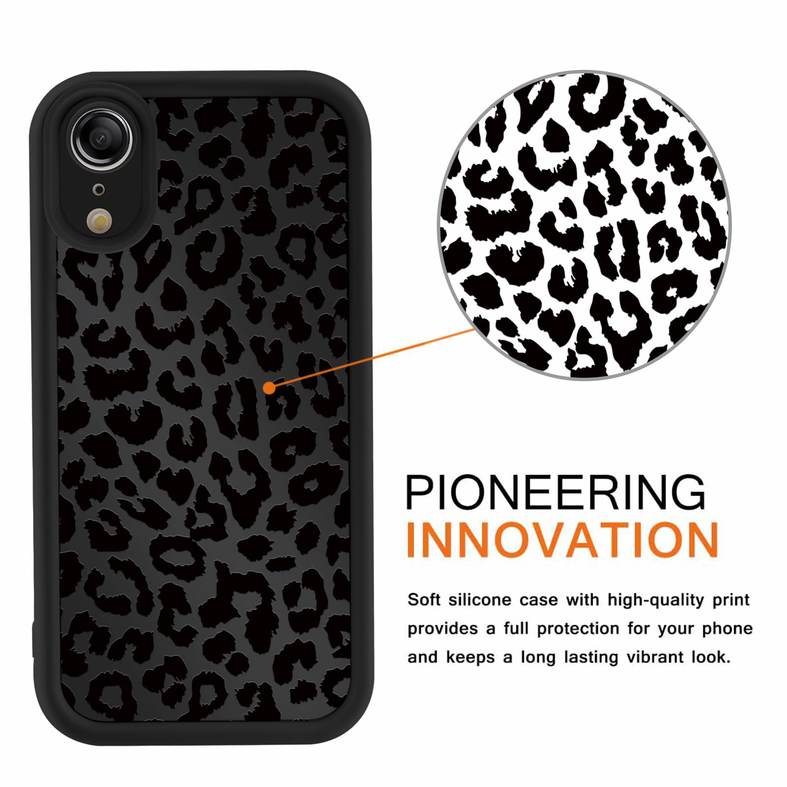 Custodia per telefono con stampa di ghepardo per iPhone XR da 6,1 pollici, estetica di lusso nero leopardato design cover antiurto morbido sottile TPU completo obiettivo protettivo per donne