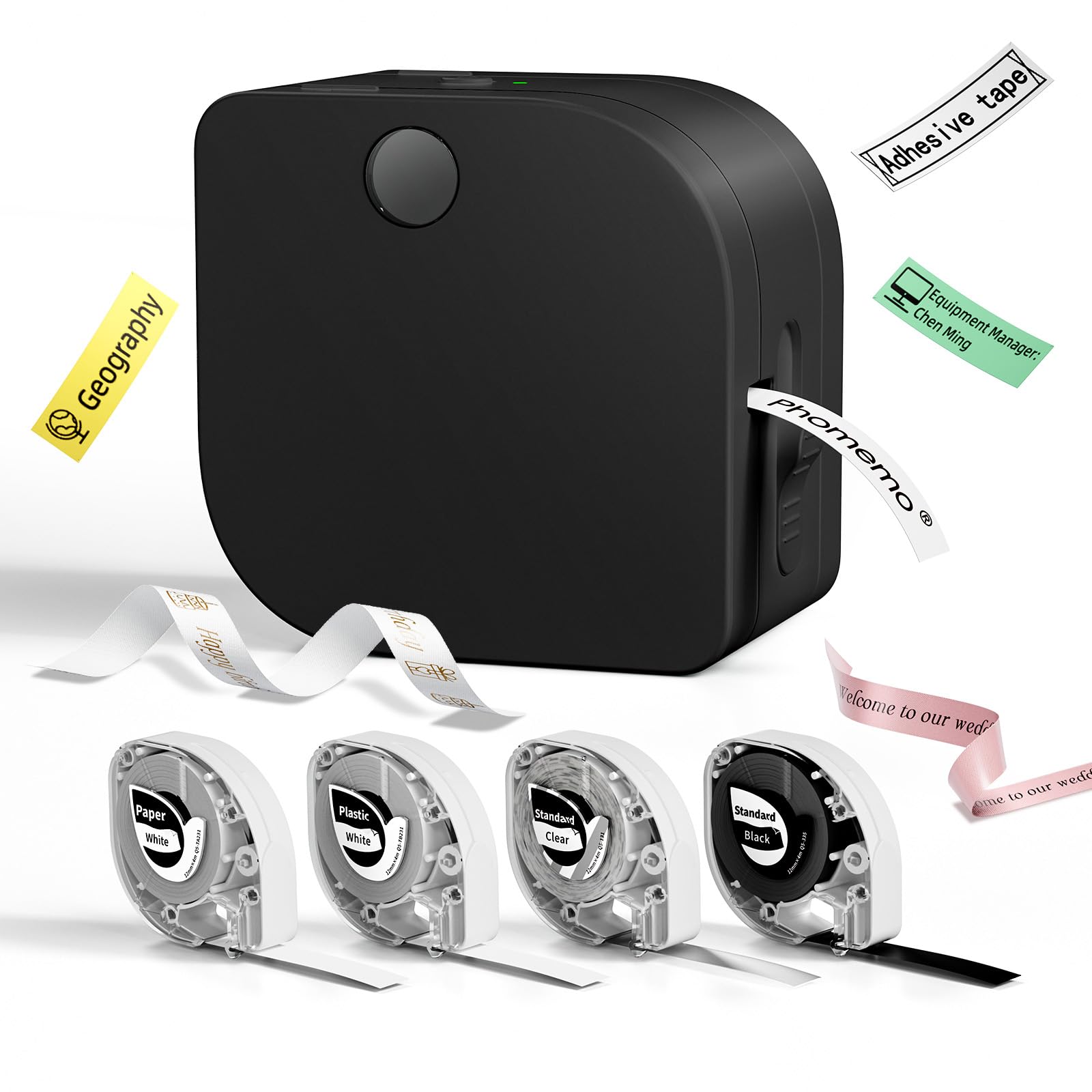 Phomemo P12 Label Maker Machine with 4 Label Tapes: Small Bluetooth Thermal Printer, Adhesive Waterproof Tags for Kitchen/Pantry/Jars, School, Office, Cable Organizer, Gifts for Home Organization