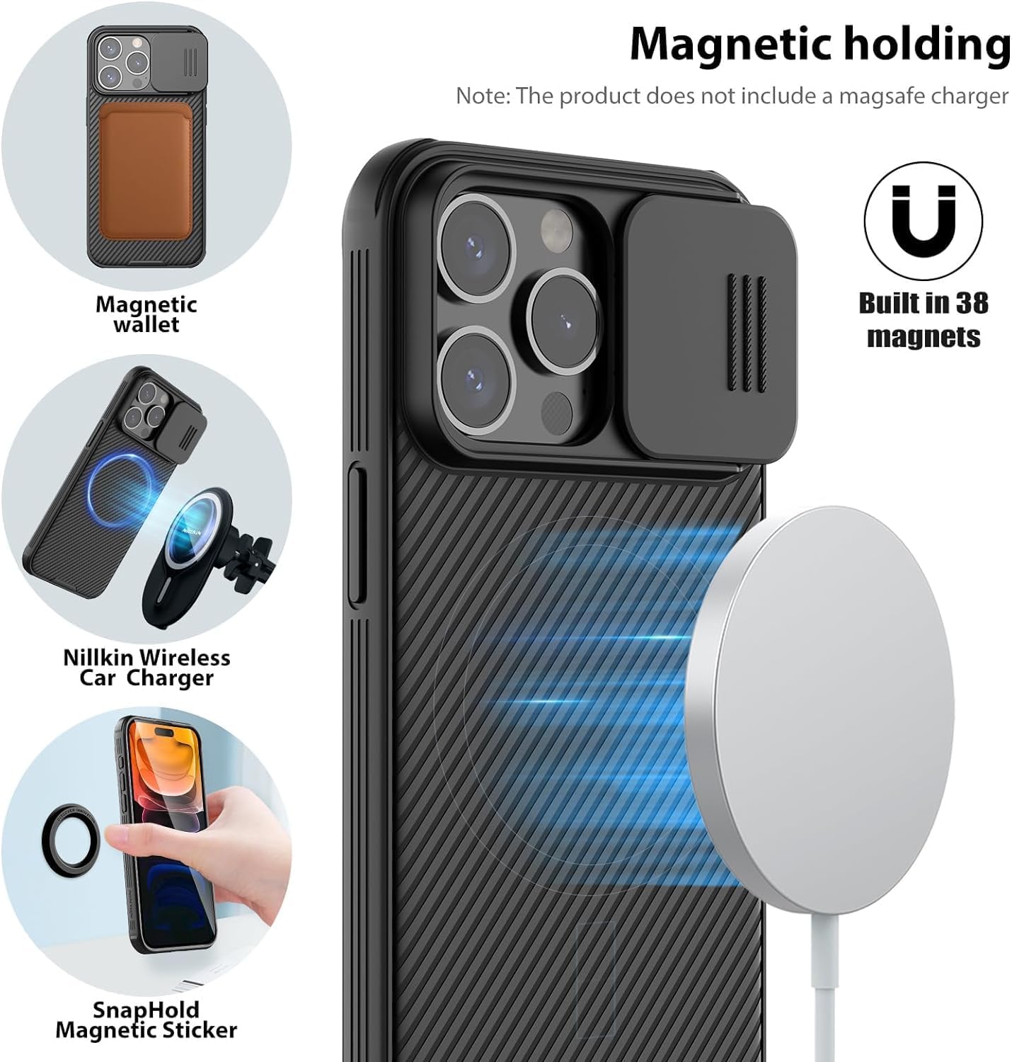 Nillkin for iPhone 15 Pro Max Case Magsafe, [Sliding Camera Cover] [Drop Protection] [Thin Slim Fit] Protective Lightweight Cover Shockproof Magnetic Phone Case for iPhone 15 Pro Max 6.7 inch, Blue
