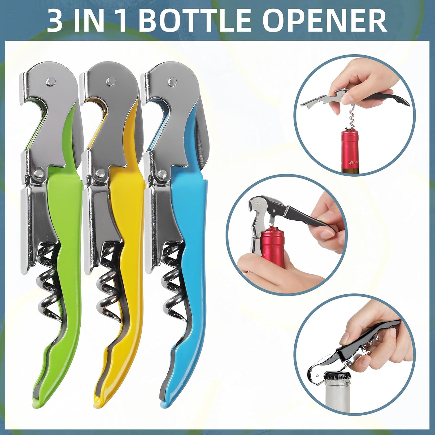 24 Pack Colorful Corkscrew Wine Openers Upgraded Heavy Duty Stainless Steel Wine Opener Bulk Double Hinged Wine Key for Serves Waiters Bartenders Party Wine Opener Favor (Colorful)