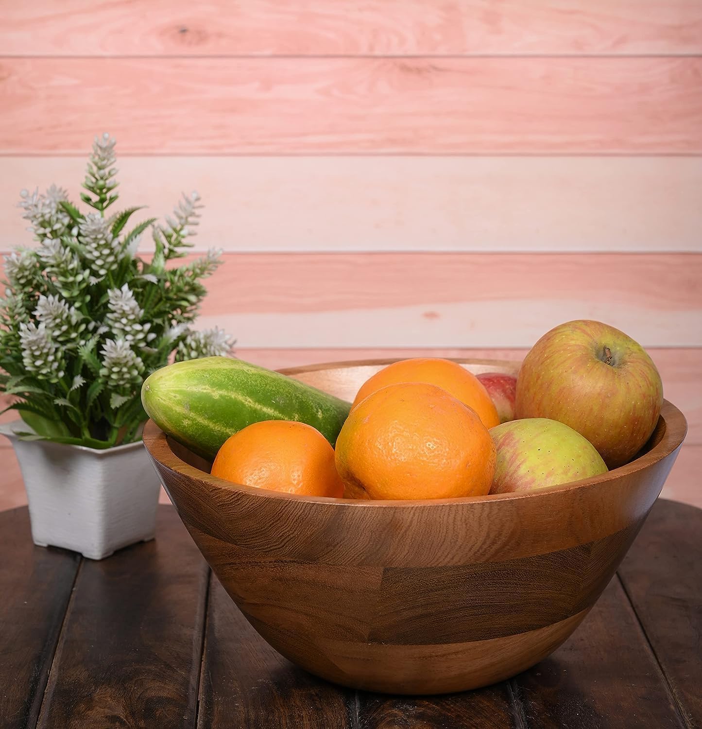 Kimona Fruit Bowl Wooden Fruit Bowl or Candy Bowl, Handcrafted Fruit Basket for Kitchen & Home Décor (9" X 9" X 4")