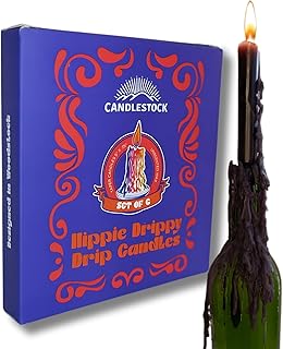 Candlestock Hippie Drippy Drip Candles - Pack of 6 Dripping Tapers - Wine Bottle Melting Candles (Black)