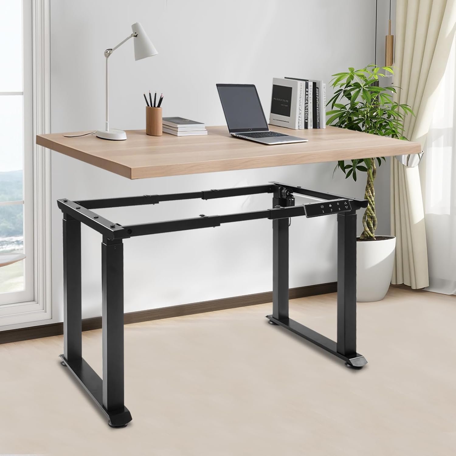 4-Leg Standing Desk Frame, Electric Adjustable Desk Rack Frame, Dual Motor, 220LBS Weight Capacity, Stand Up Desk Frame Workstation, Compatible Desktop Size 37.4″-62.99″