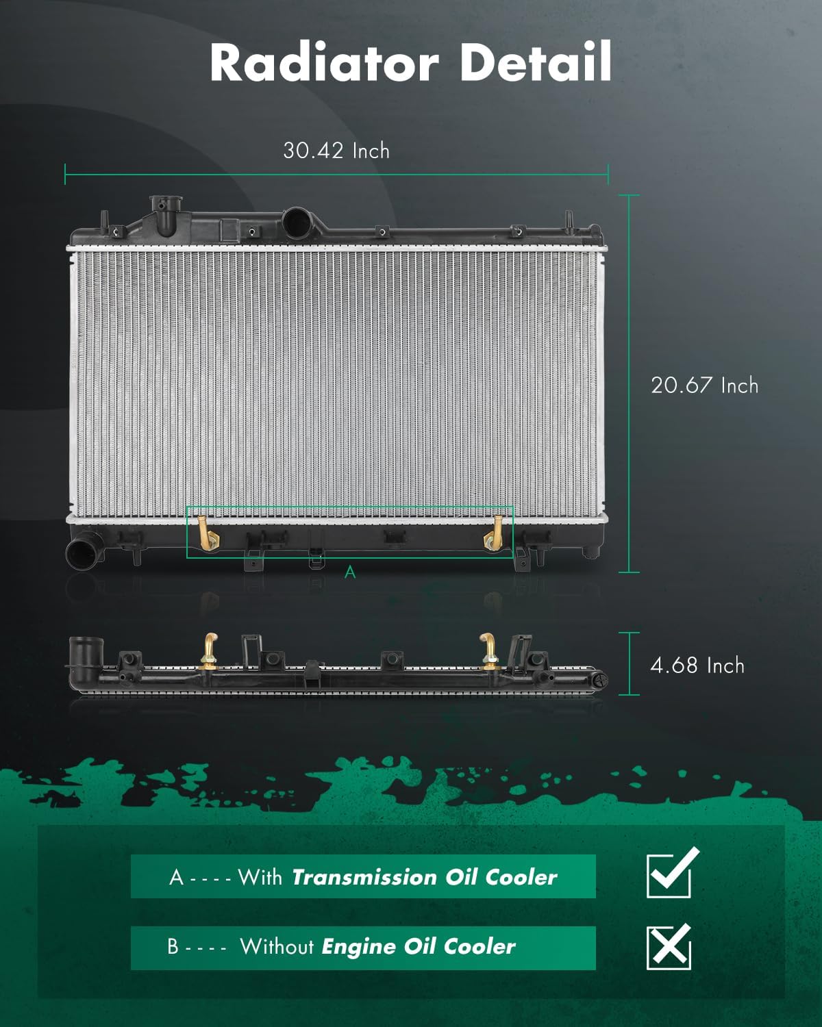 SCITOO Engine Coolant Radiator Assembly for Subaru Outback 2005-2009, Forester, for Impreza, Legacy, Replace 2777