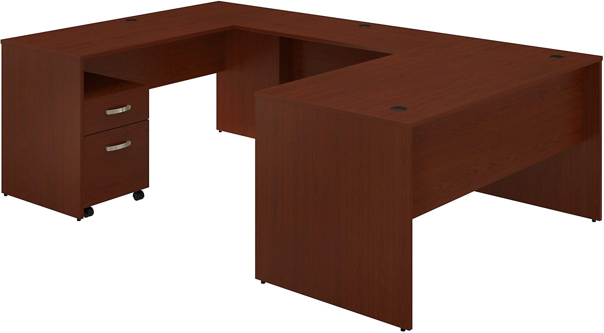 Bush Furniture Commerce 60W U Shaped Desk with Mobile File Cabinet in Autumn Cherry