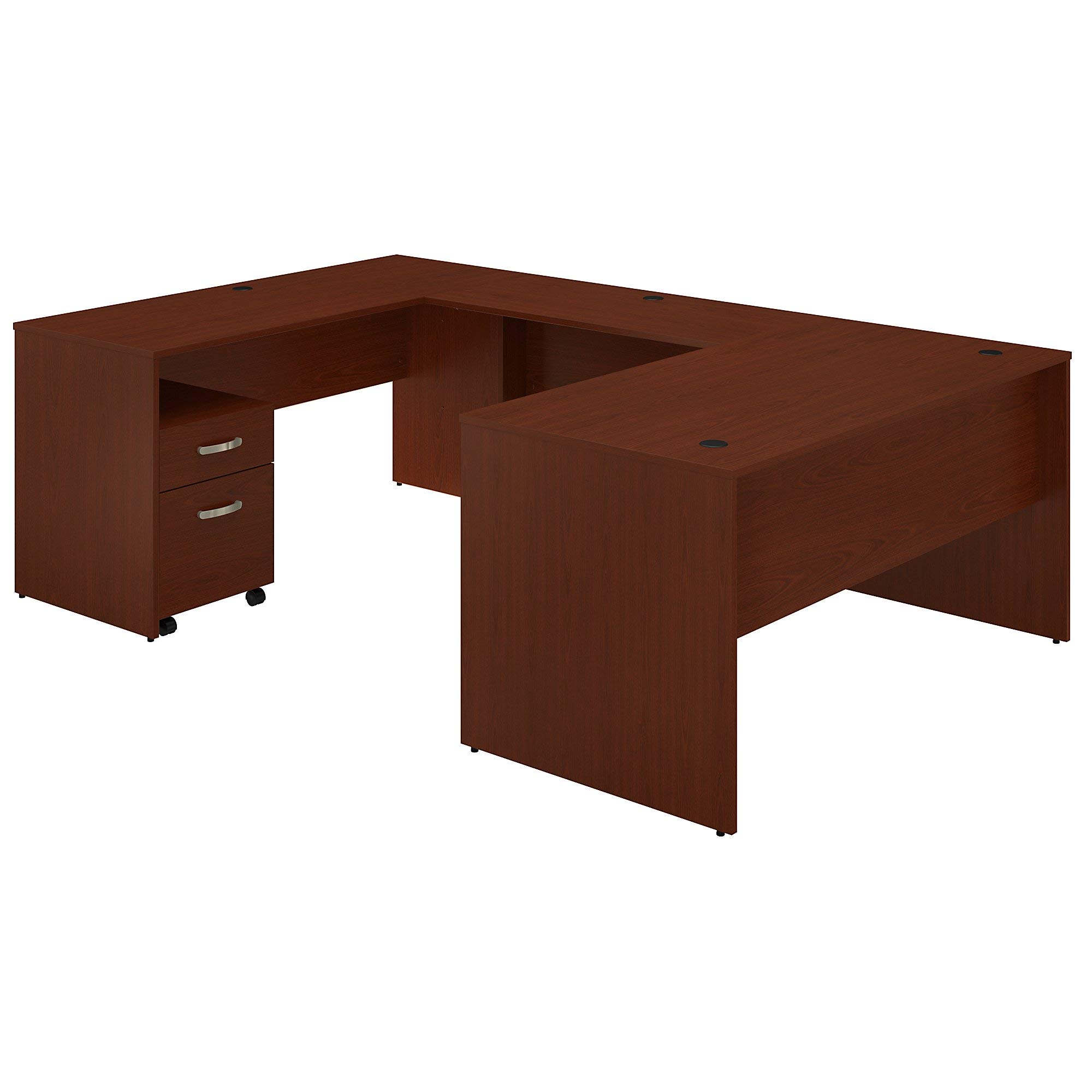 Bush Furniture Commerce 60W U Shaped Desk with Mobile File Cabinet in Autumn Cherry