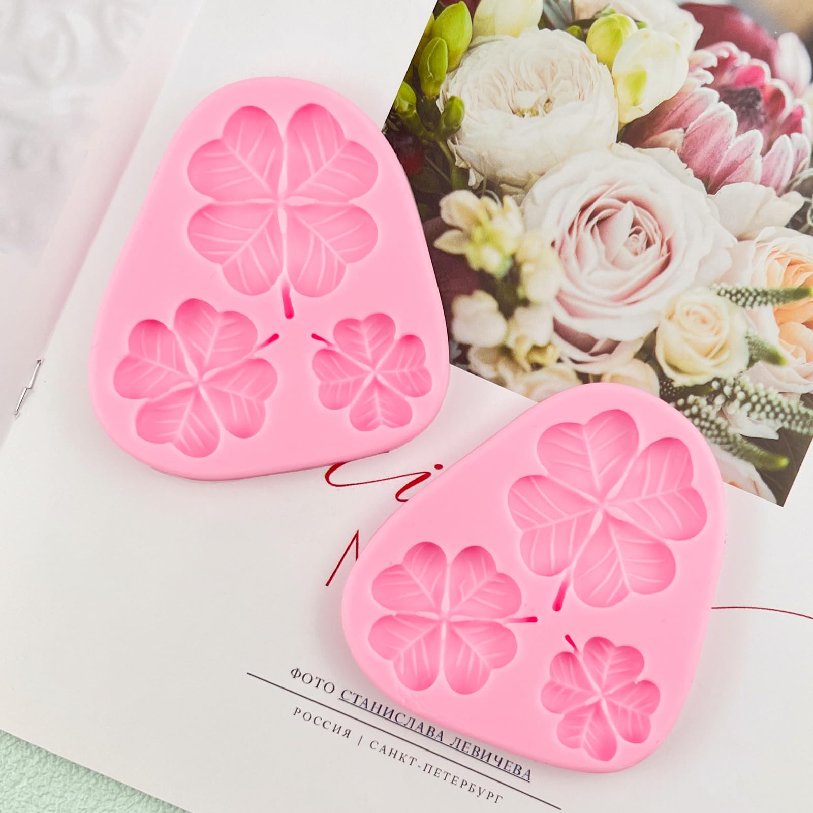 Moldes para fondant de hojas, 3 piezas, moldes de silicona de chocolate con trébol de cuatro hojas para decoración de pasteles, decoración de cupcakes, dulces, galletas, pasta de flores, mousse,