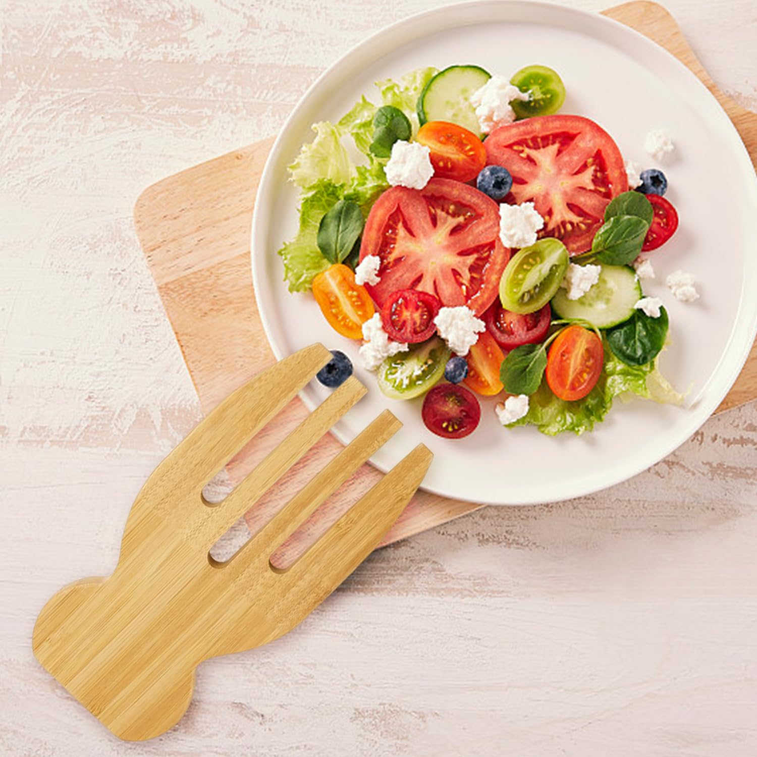 Lot de 2 fourchettes à salade et 1 fourchette en bois à long manche, couverts en bois, agitateur à salade, ustensiles de cuisine, accessoires de cuisine