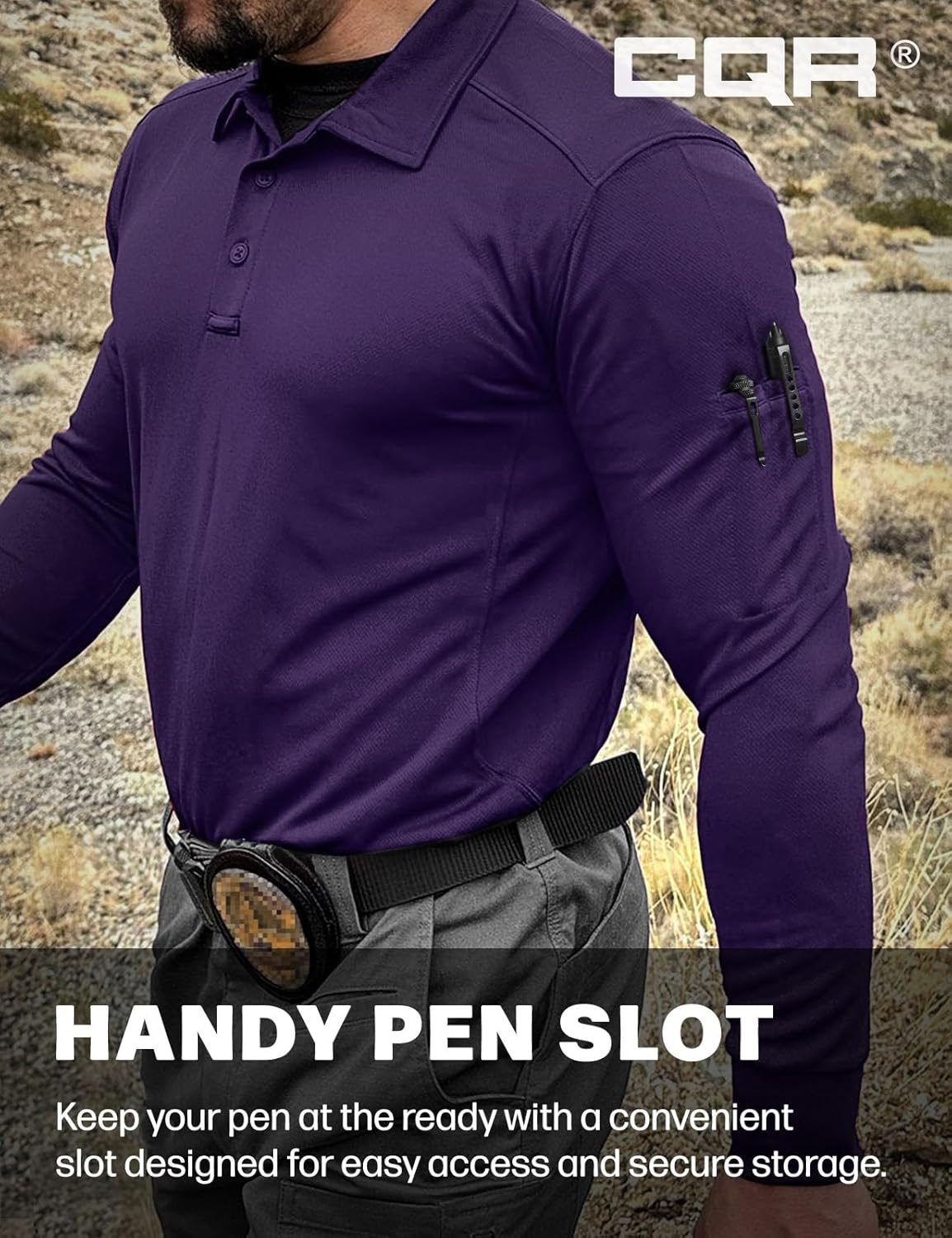 CQR Men's Polo Shirt, Long Sleeve Tactical Shirts, Outdoor UPF 50+ Pique Shirt, Dry Fit Lightweight Golf Shirts - Image 4
