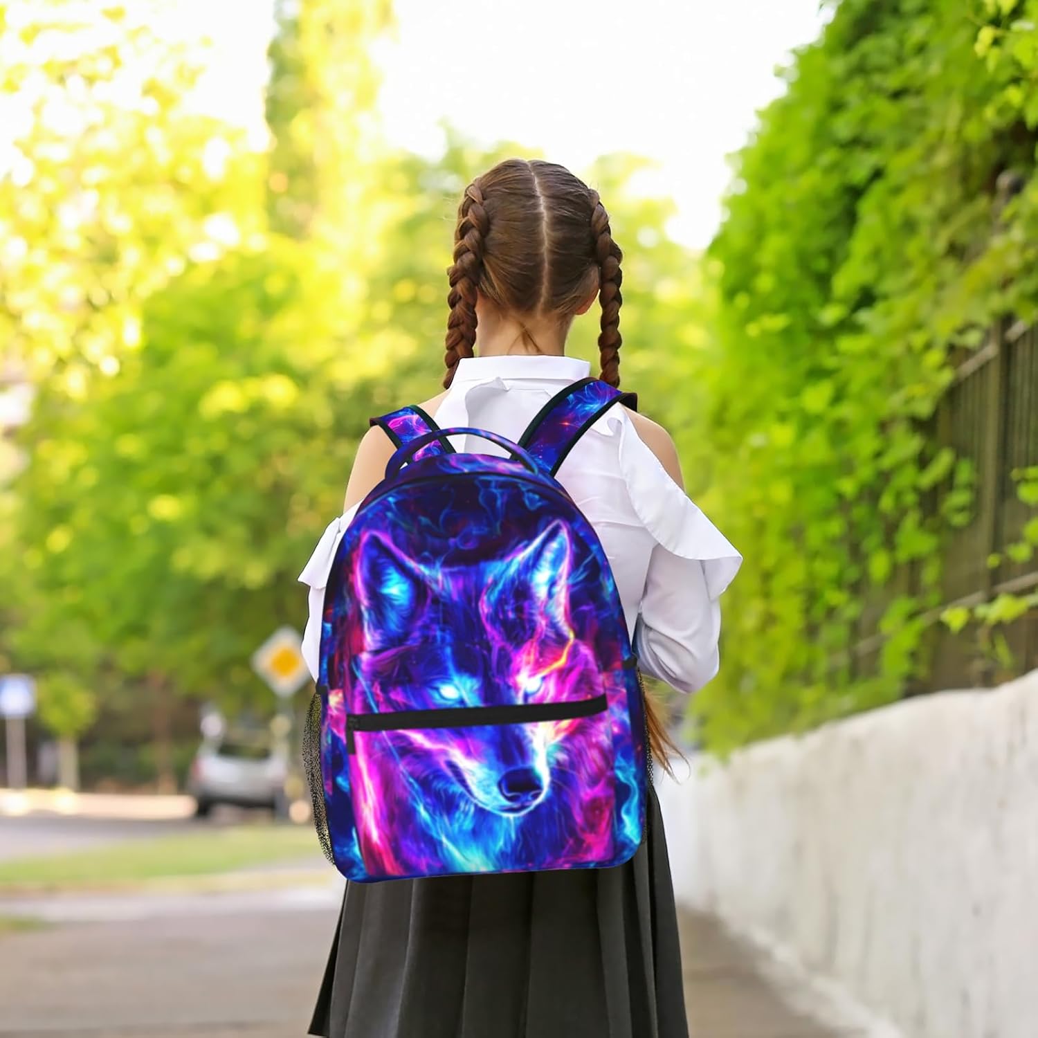 Cool Blue Perple Space Galaxy Wolf Backpack School Bag For Kids Girls Boys Middle Animal Print Lightweight Full Print School Bookbag For Teens Child Back Kindergarten Elementary Travel Rucksack - Image 4