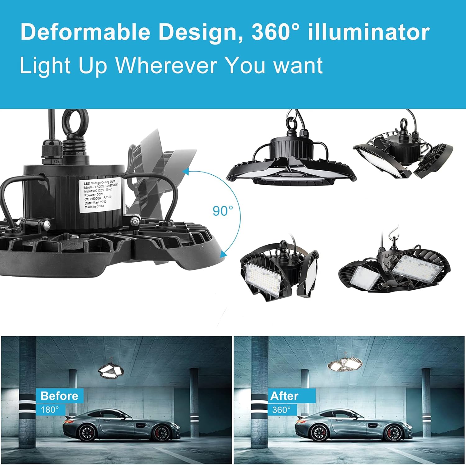 Best Deal Cheap 🛒 2 Pack 100W LED High Bay Light with Motion Activated, 5000K 12000LM Super Bright Shop Lights for Warehouse, LED Commercial Bay Lightign with 5ft UL Cable Plug for Garage, Workshop, Barn