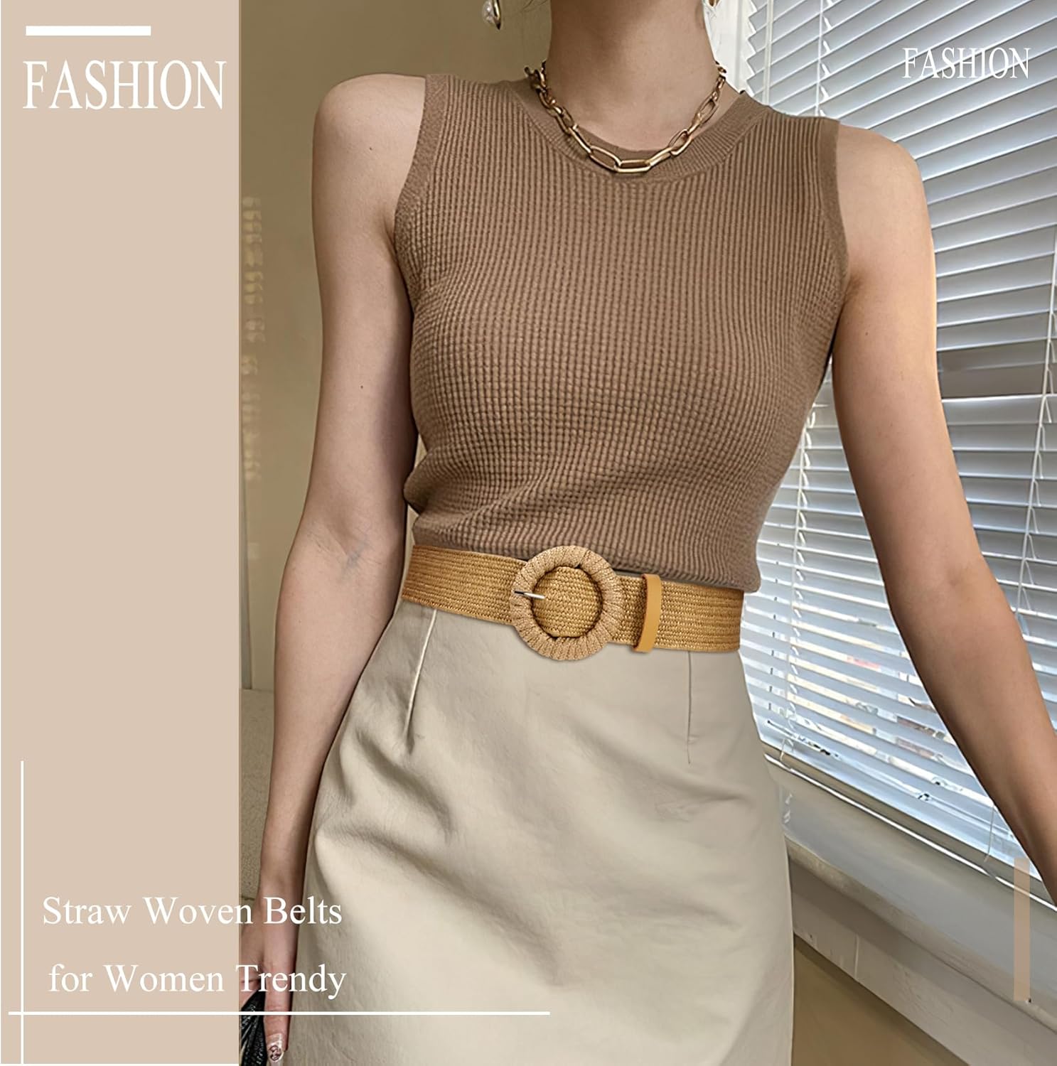 Straw Woven Elastic Belt for Women Stretchy Belts for Dress Fashion Boho Waist Belt Rattan Raffia Ladies Belts - Image 4