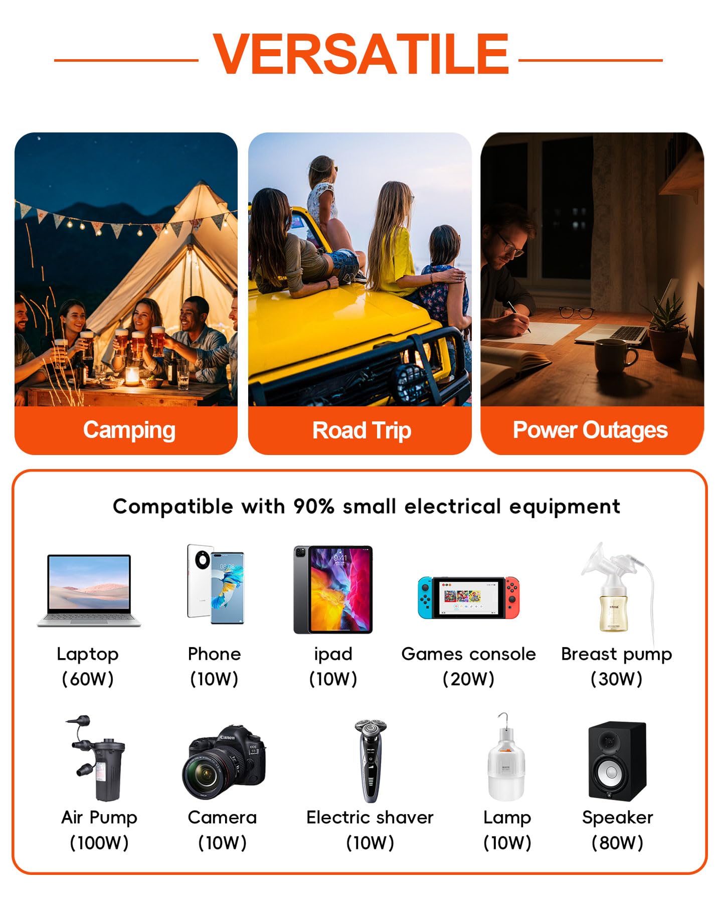 Inversor de potencia de 1000 W para vehículos, 12 V CC a 110/120 V CA Inversor de coche con 3 tomas de CA, cargador rápido USB 24 W/PD 30 W, convertidor de energía para coche, hogar