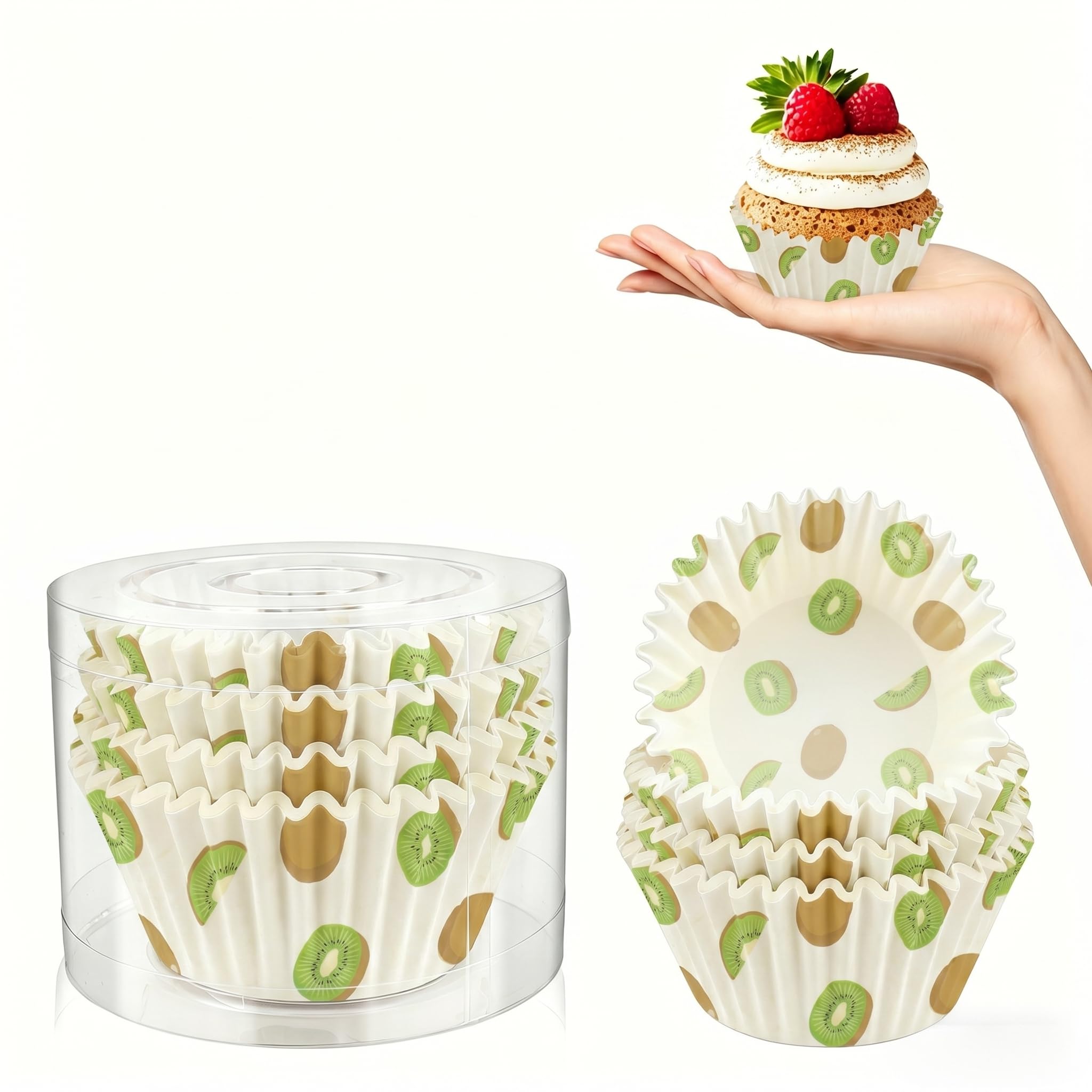 Kiopdse Kiwi Cupcake Cases,100 pcs Muffin Cases,Cupcake Wrappers,Paper Cupcake Liners,Paper Muffin Cupcake Liners,Muffin Baking Cups,Paper Baking Cups,Cupcake Papers,Standard Size 2x1.25inch