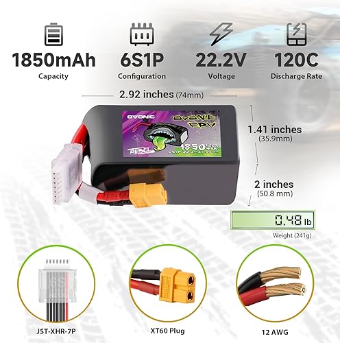 Miniatura 2 de OVONIC 6S 1850mAh Lipo Batería 22.2V 120C Batería con enchufe XT60 para RC Car Truck RC Vehículos RC Barco, Dron, Avión RC Quadcopter Helicóptero