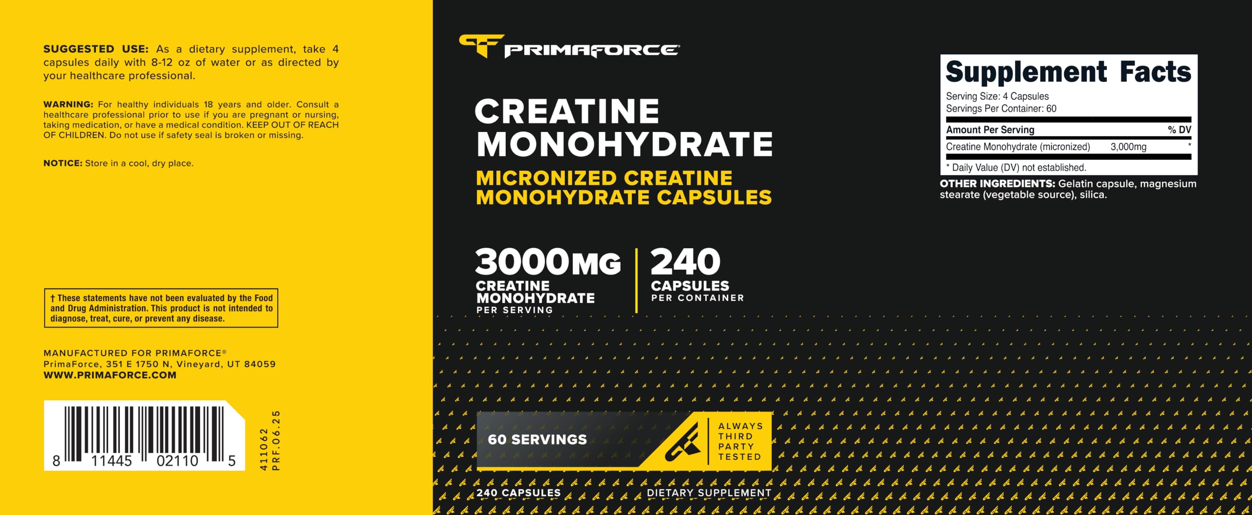 Primaforce Creatine Monohydrate Capsules - 240 Capsules, 3,000mg per Serving, Gluten Free and Non-GMO (Pack of 2) — Amazon image 5