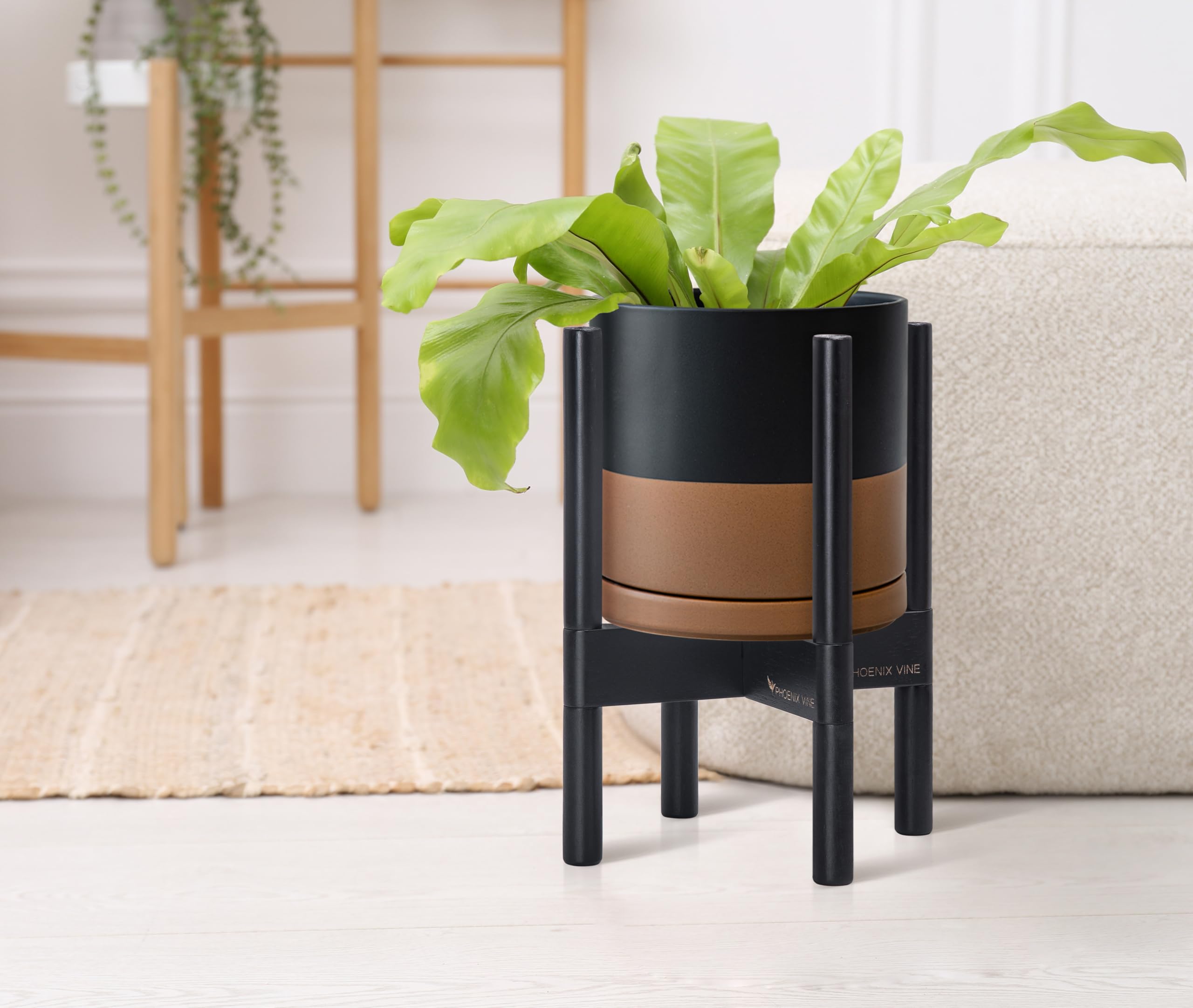 Amazon.com : D'vine Dev Ceramic Pot with Ebony Wood Stand, Black