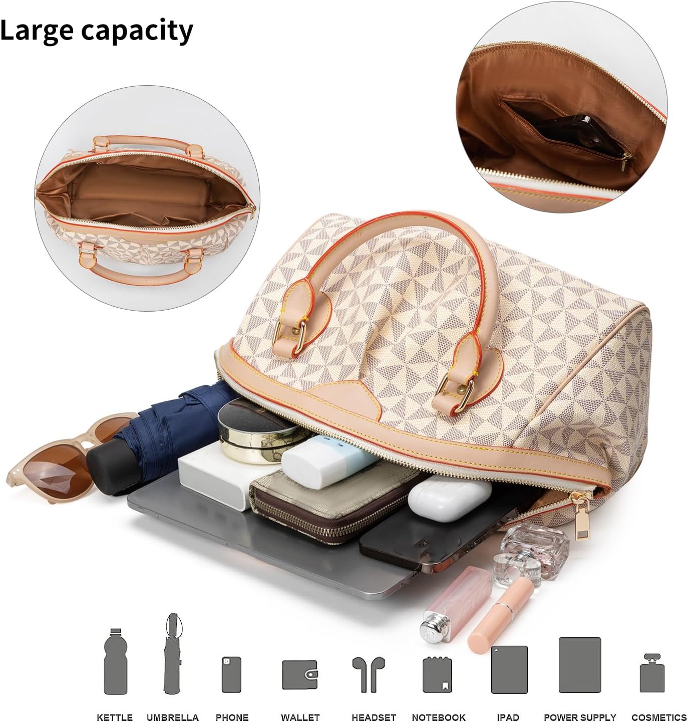 Top Handle Bag for Women Checkered Printed Shell Handbag Fahsionable Designer Crossbody Purse Large Cute Satchel Handbag