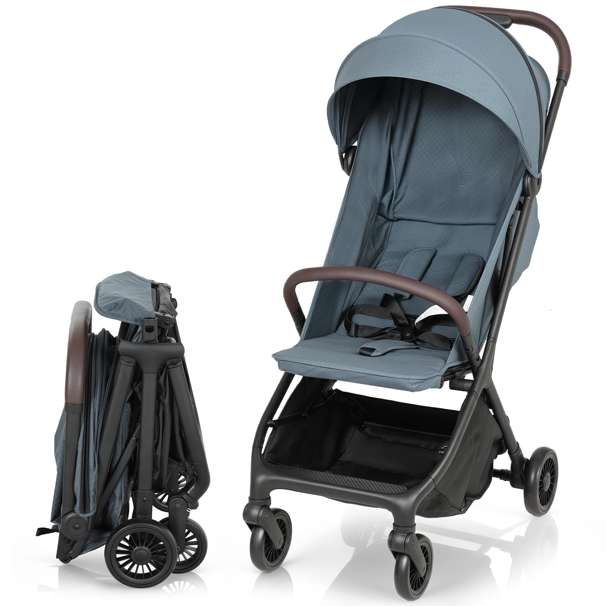 AIYAPLAY Passeggino Leggero 6.3kg per Bambini 0-3 Anni Pieghevole una Mano, Passeggino Compatto Reclinabile con Poggiapiedi Regolabile e Cappottina, Ruote e Cesto Portaoggetti, Fino a 15 kg, Blu