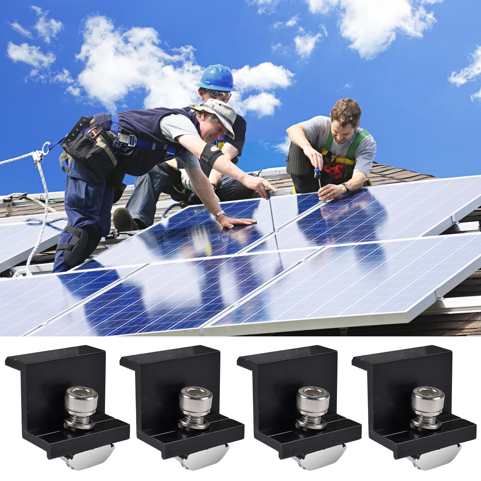 Produktbild von Philtool Solarmodul-Halterungsset – 12 Cm Aluschienen, Verstellbare Klemmen 30–35 Mm, Für Flachdach & Trapezdach (2 Panels)