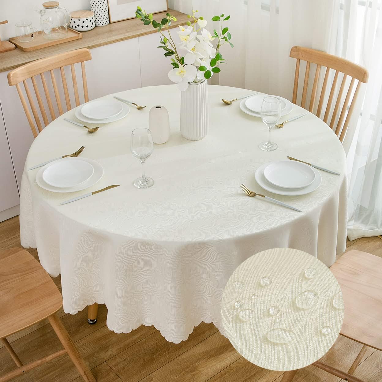 SPRICA Round Jacquard Tablecloth Water Resistance Solid Color Table