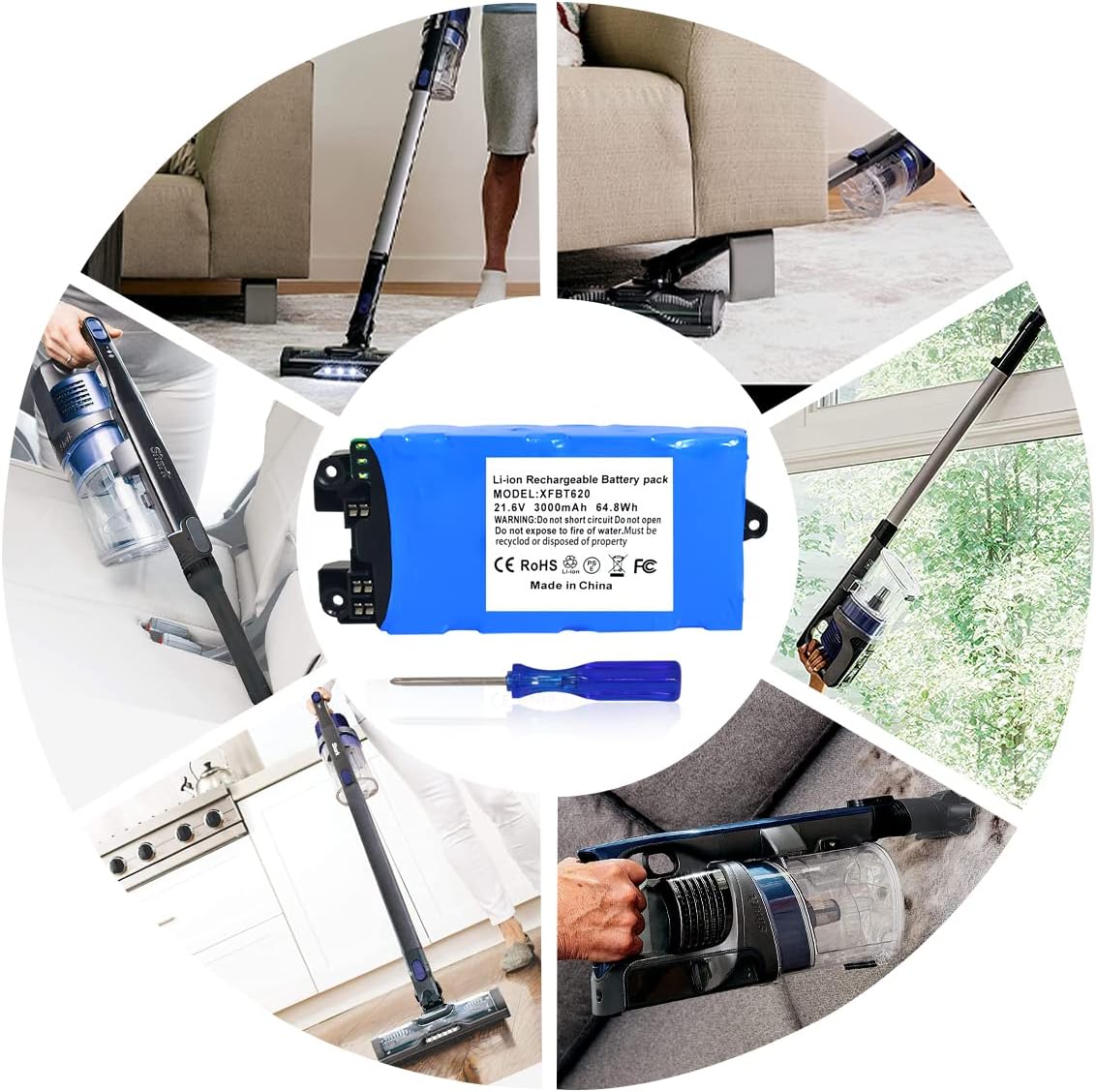 Remate 3000mAh Replacement for XFBT620 Shark Battery, Compatible with Shark IX140 IX141 IX142 IZ140 IZ140C IZ141C IZ142 UZ145 Cordless Vacuum Cleaners, 21.6V XFBT620 Lithium Ion Battery