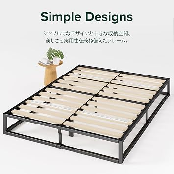 ZINUS Metal Bed Frame, Semi-Double Joseph Metal Platform, 10 in Wooden Slats, Quiet, Under Bed Storage, Durable, Breathable, Headless, Sturdy, Steel, Easy Assembly, Tools Included, Zinus | Japan