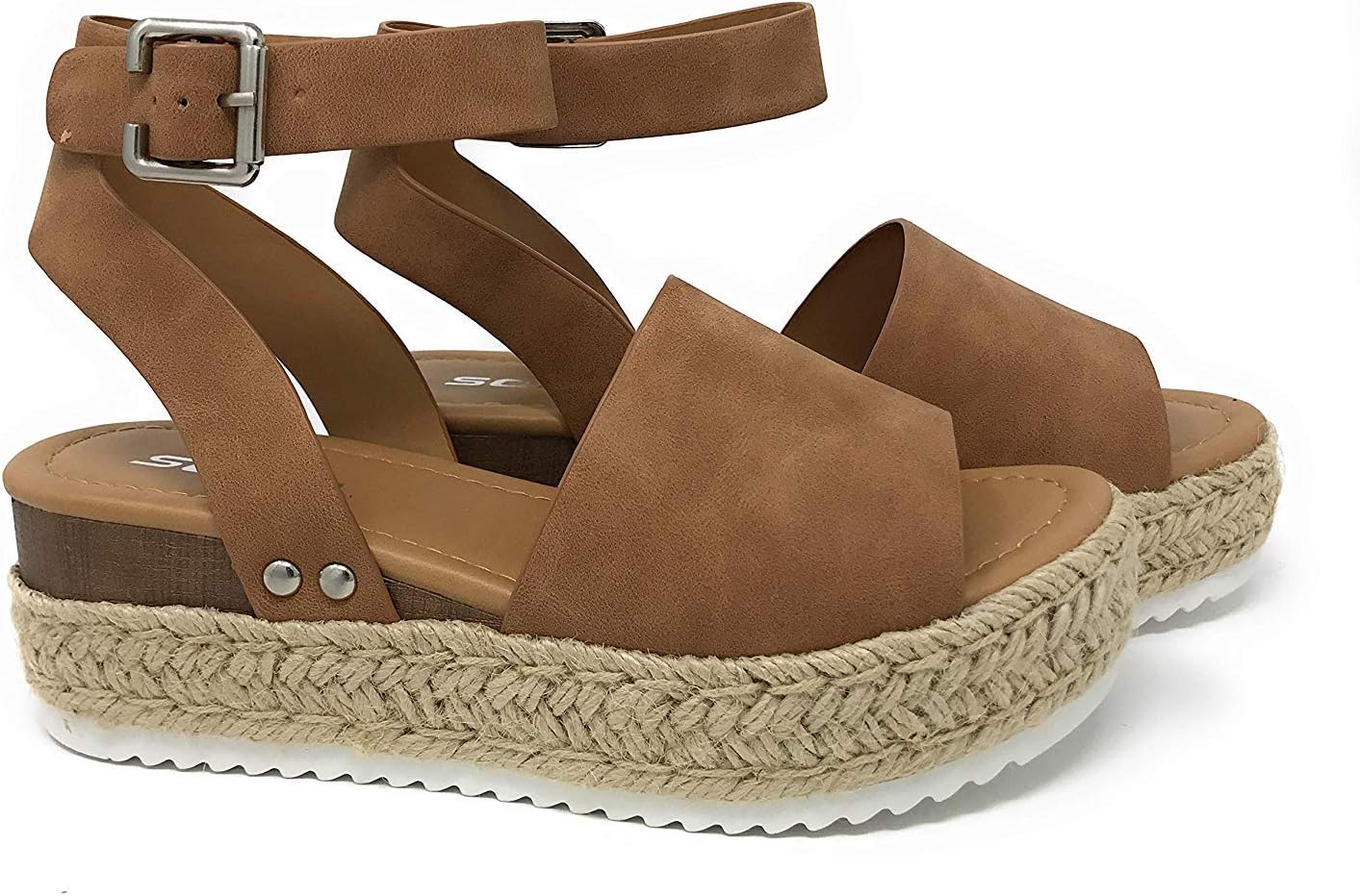 SODA JDTopic Women's Open Toe Ankle Strap Espadrille Sandal (10 M US), Tan Brown