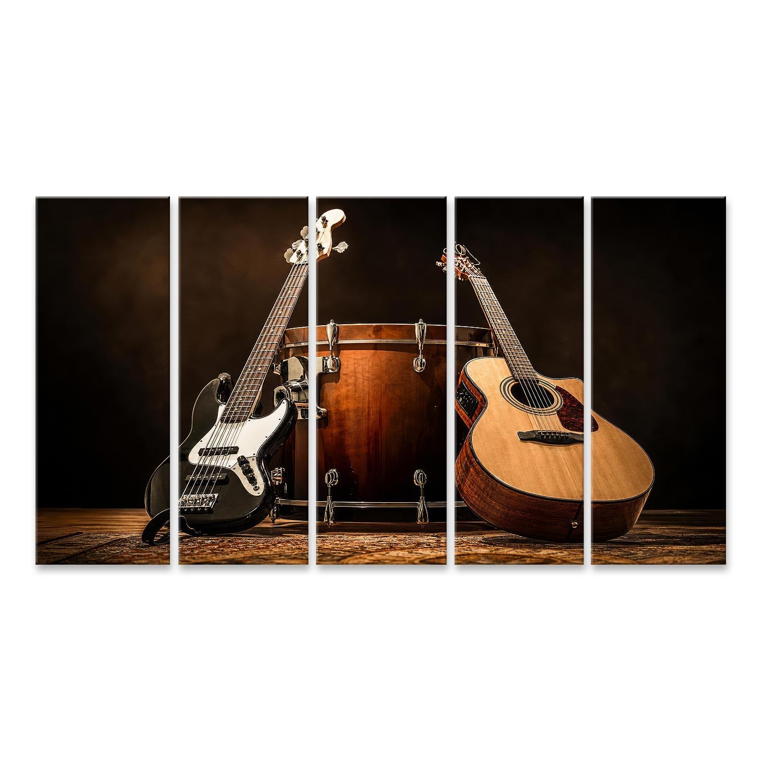 islandburner Quadro su tela con strumenti musicali magici, decorazione da parete per soggiorno per gli appassionati di musica, 5 pezzi, XXL