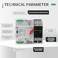 Vista 3 de 100Amp AC110V Interruptor de Transferencia Automático/Manual 2P 50/60Hz, 2POLE 100A Mini ATS Interruptor Solar Auto de Energía Dual para Generador