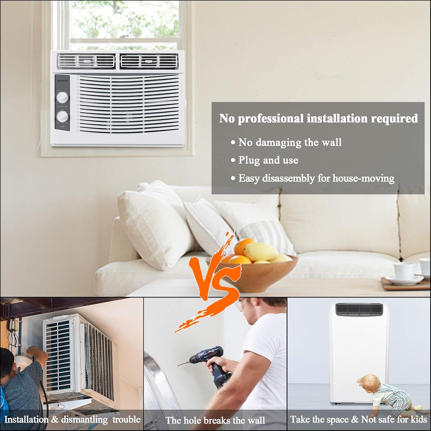 Bonnlo 5000 BTU Air Conditioner Window Unit, Energy Saving Room Air Conditioner, AC Unit with Mechanical Controls, Ideal for Rooms up to 150 Square Feet, 115V/60Hz, White