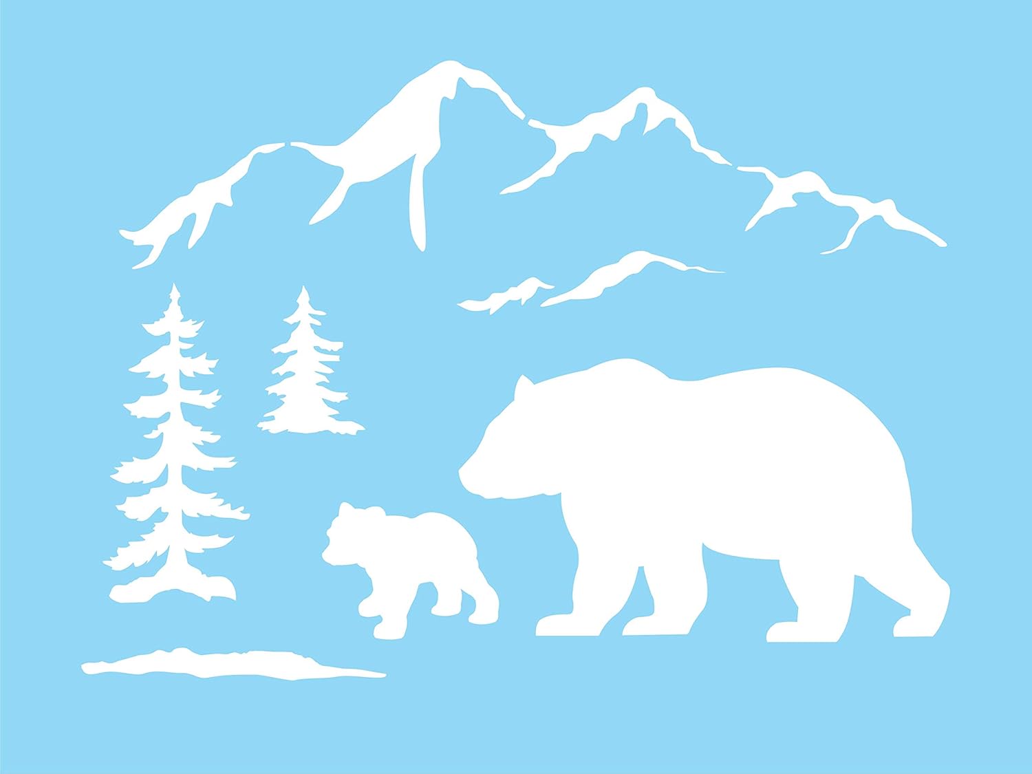 Stencils by Joanie Momma Bear Cub Stencil Mama Snowy Mountain Pine Trees Rustic Lodge Cabin DIY Craft Signs