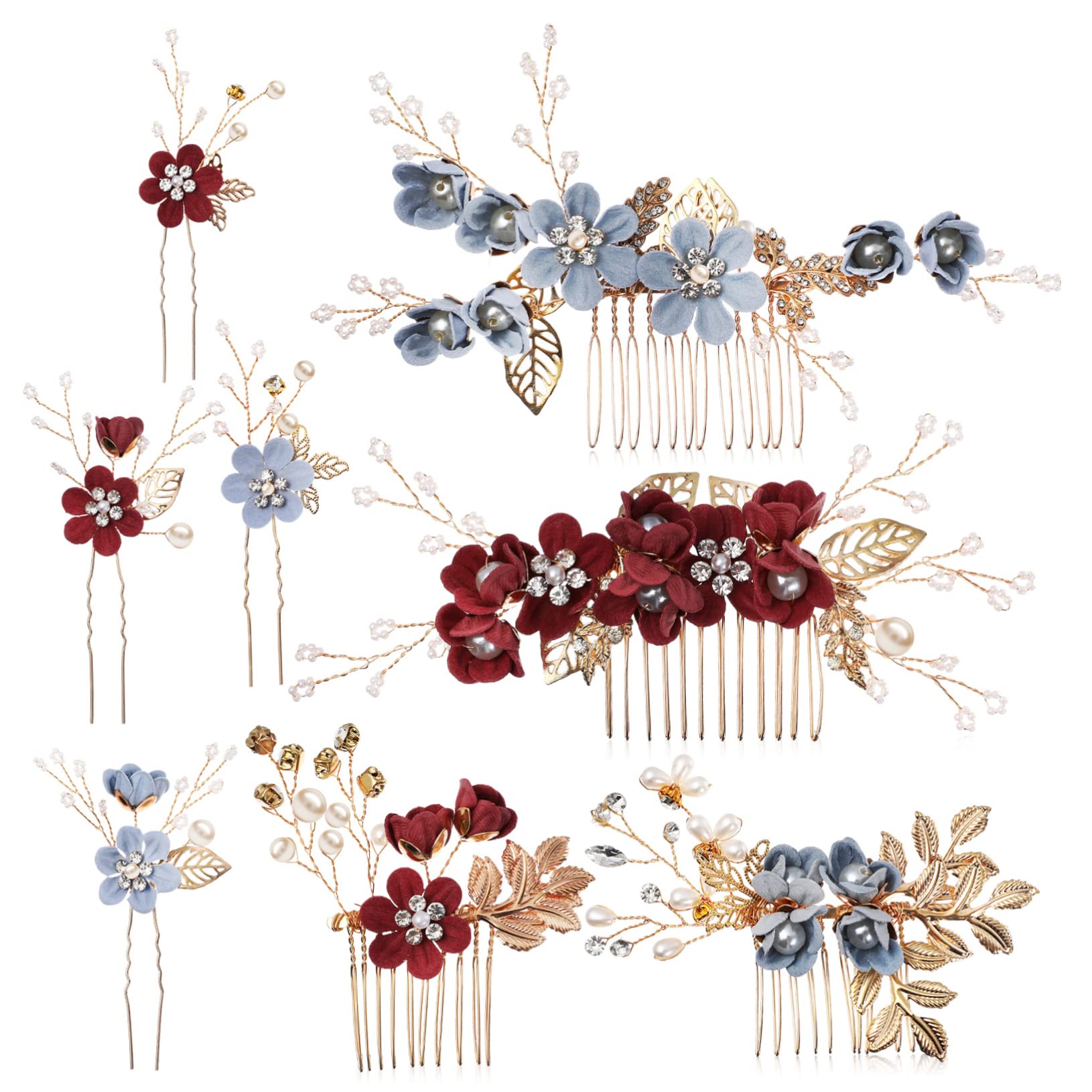 FRCOLOR 2set Spille per Capelli da Sposa Perle Finte e Strass Pettini Laterali e Fermagli per Capelli Eleganti per Matrimonio e Feste