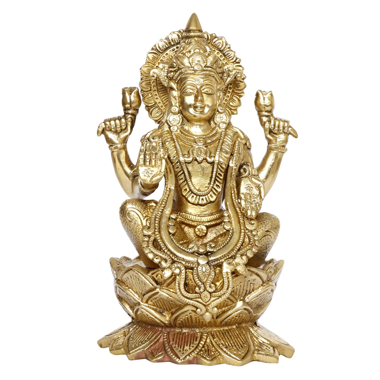 Idole Laxmi en laiton ciselé Artvarko statue de luxe déesse hindoue sur lotus