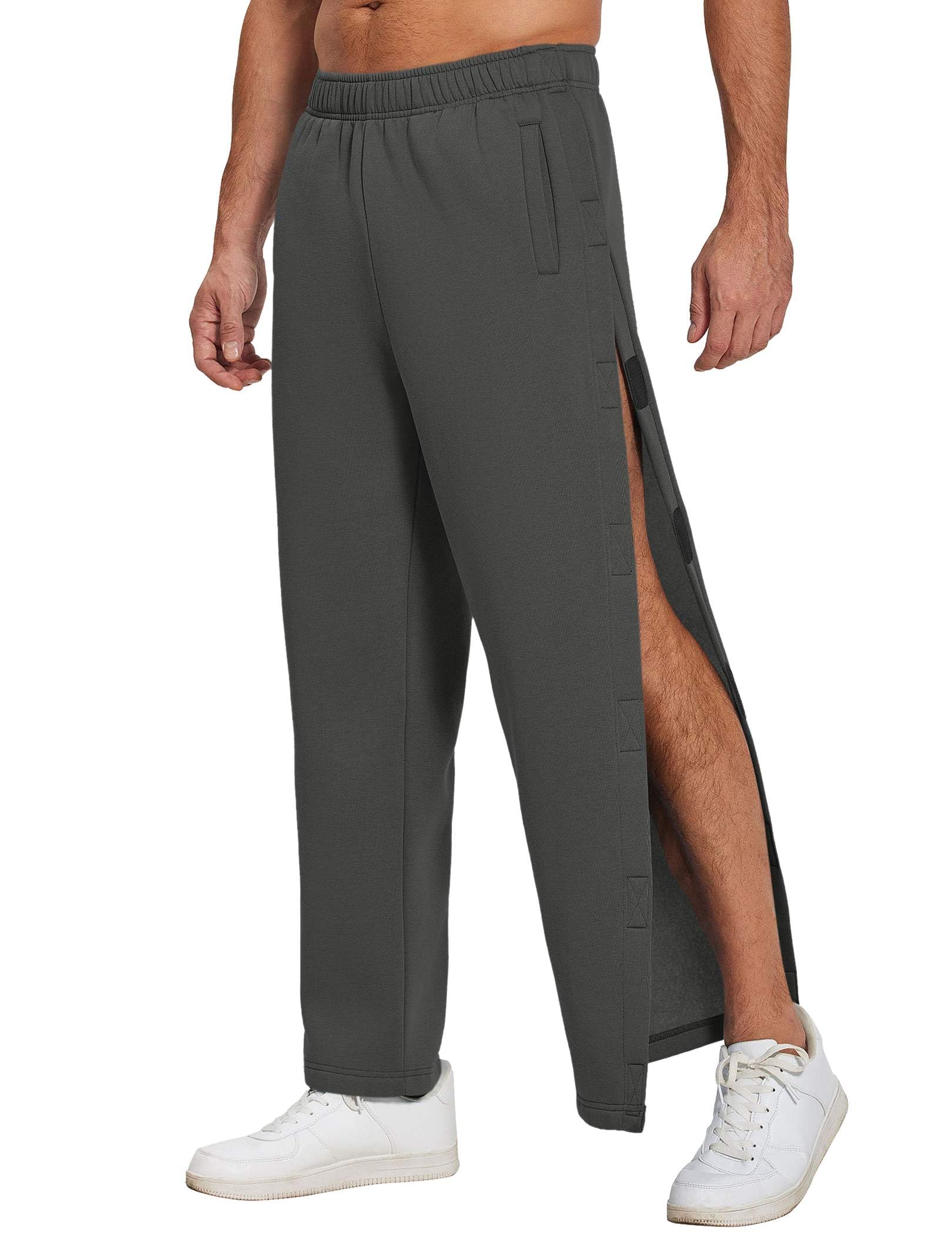 Deyeek Men's Fleece Tear Away Pants Side Hook and Loop for Post Surgery