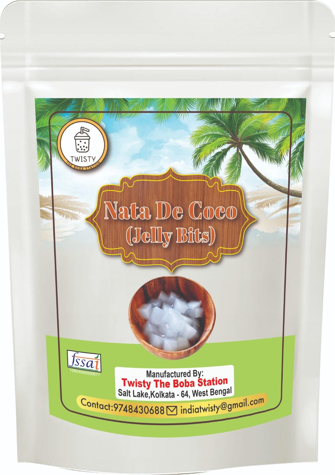 Twisty The Boba Station® 500 Gm Nata De Coco (Jelly Bits) for Bubble Tea, Milkshakes, Ice Cream And Smoothies | Coconut Flavour I Delicious And Refreshing | Easy To Use I Pack of 1 (500 Grams)