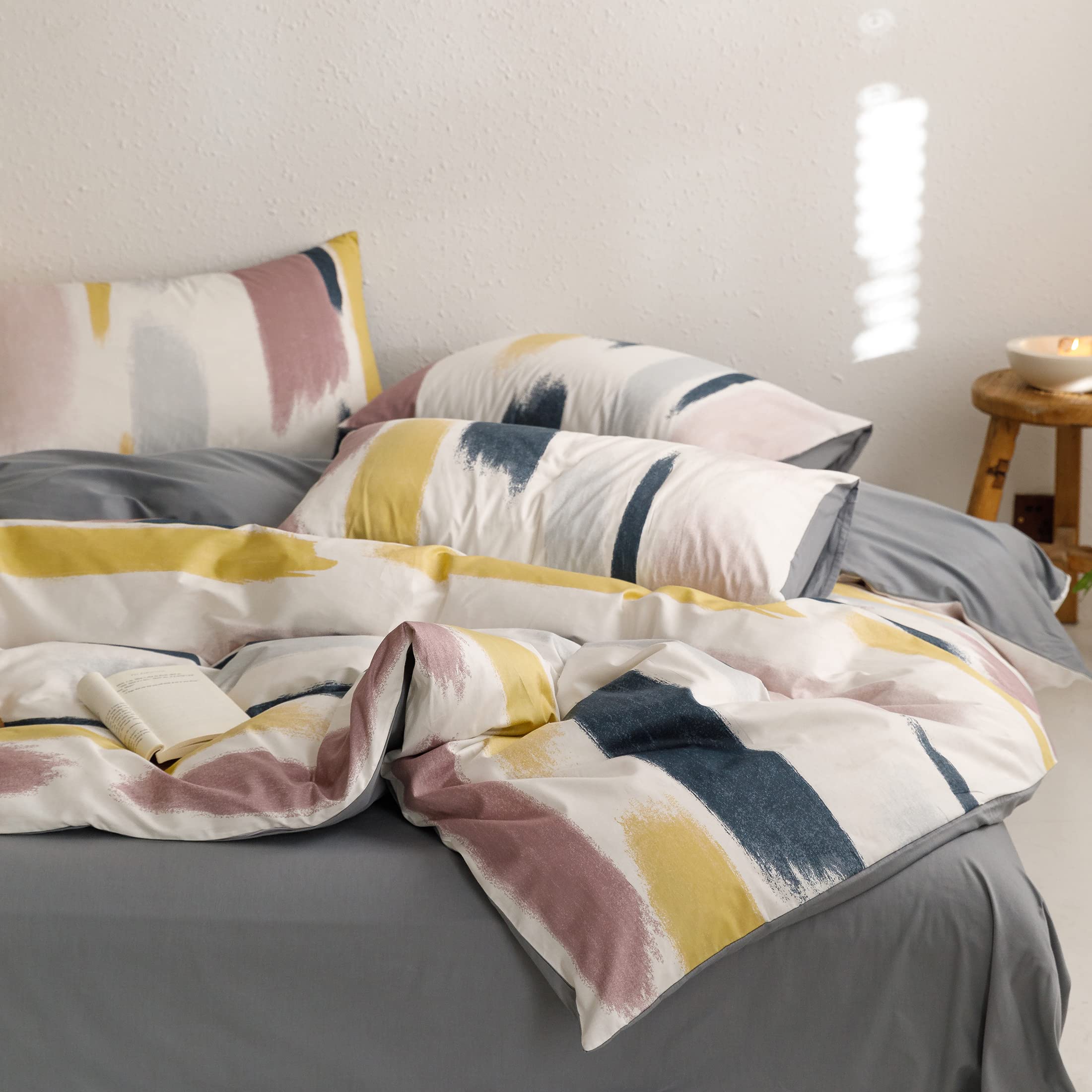 GETIYA Geometrische Bettwäsche 220x240 Baumwolle Herren Damen Bunt Graffiti Bettwäsche Streifen Aesthetic Streifen Bettwäsche Set mit Reißverschluss für Paar und 2 Kissenbezüge 80x80x240