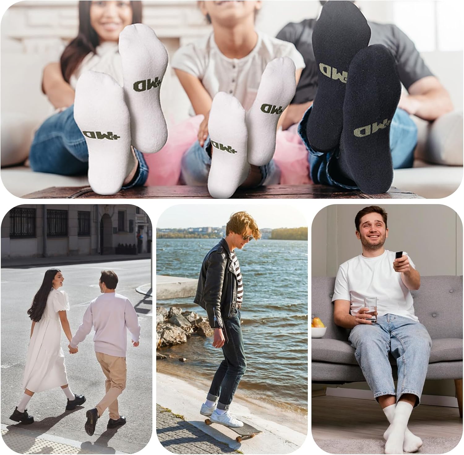 +MD Crew Socks for Men 6 Pairs, Viscose Bamboo Socks, Mens Dress Socks with Soft Cushioned, Smell Control, Black White - Image 7