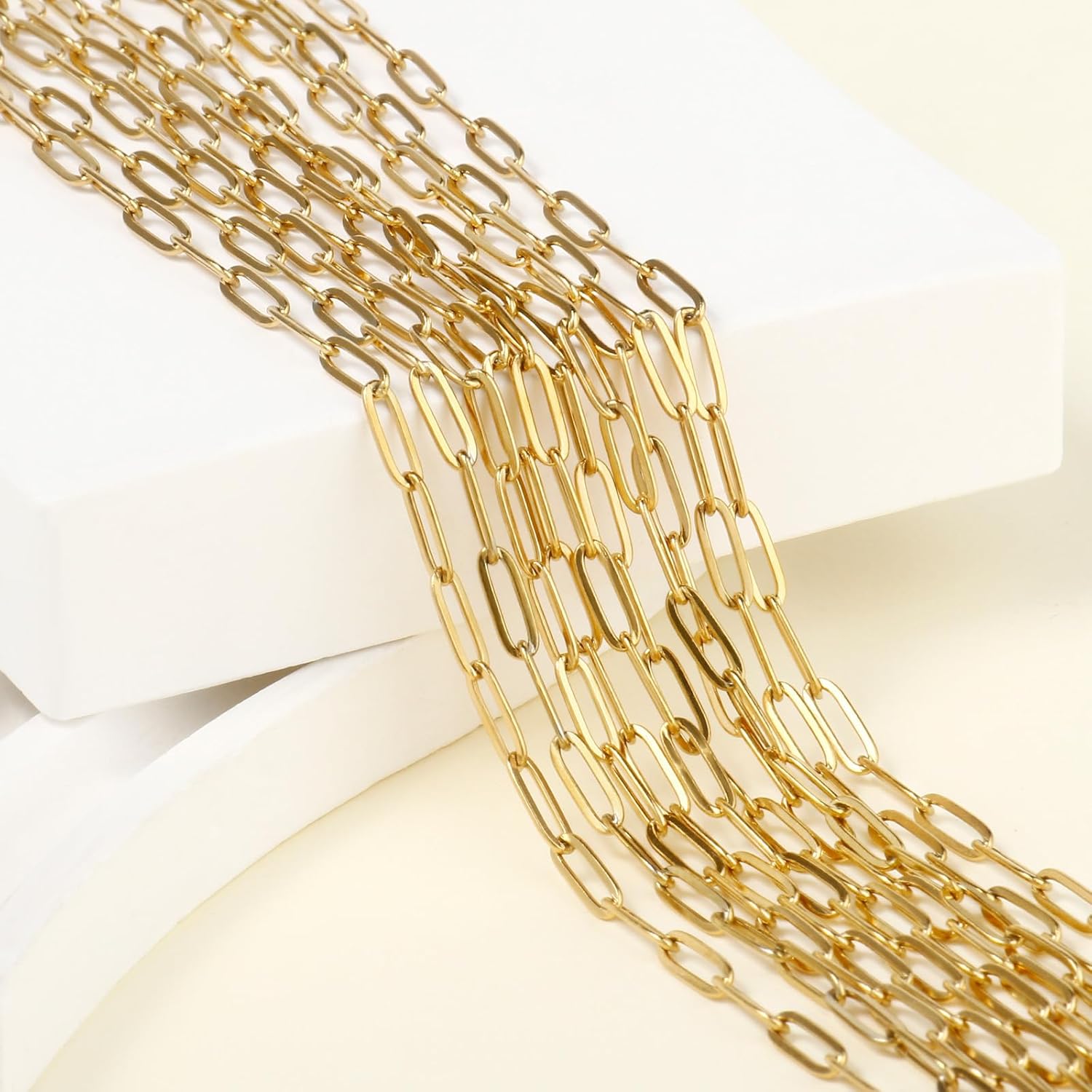 10PCS Gold Paperclip Necklace for Jewelry Making 2.5MM 18k Gold Plated Stainless Steel Paperclip Chains Bulk for DIY Necklace - Image 2