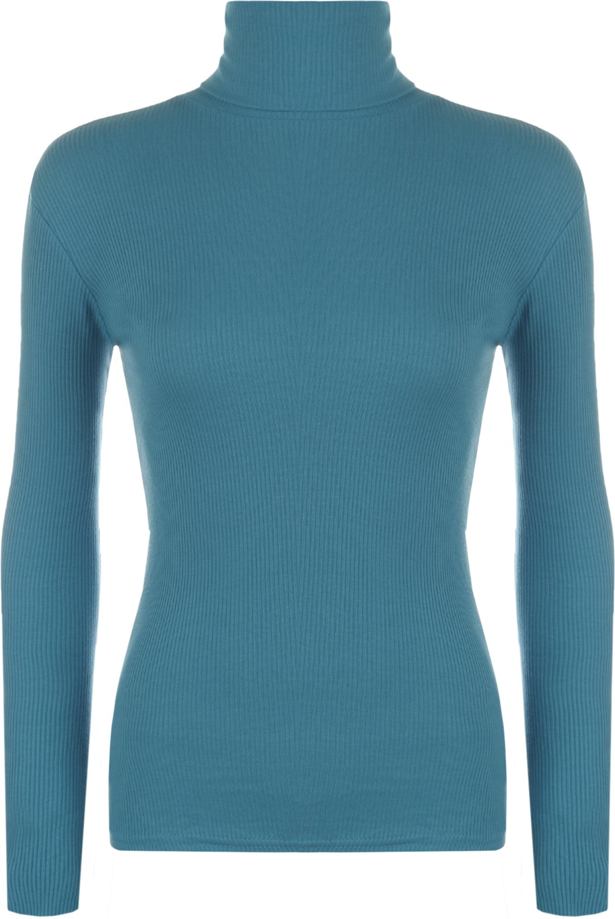 WearAll Ladies Ribbed Stretch Polo Neck Top Womens - Teal - 20-22