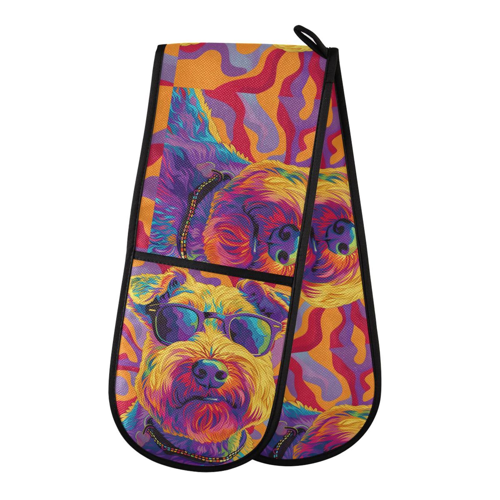 Oven Gloves Double Oven Gloves Lakeland Terrier Dog Oven Mitts Pot Holder Heat Resistant Quilted for BBQ Baking Kitchen Cooking Gloves