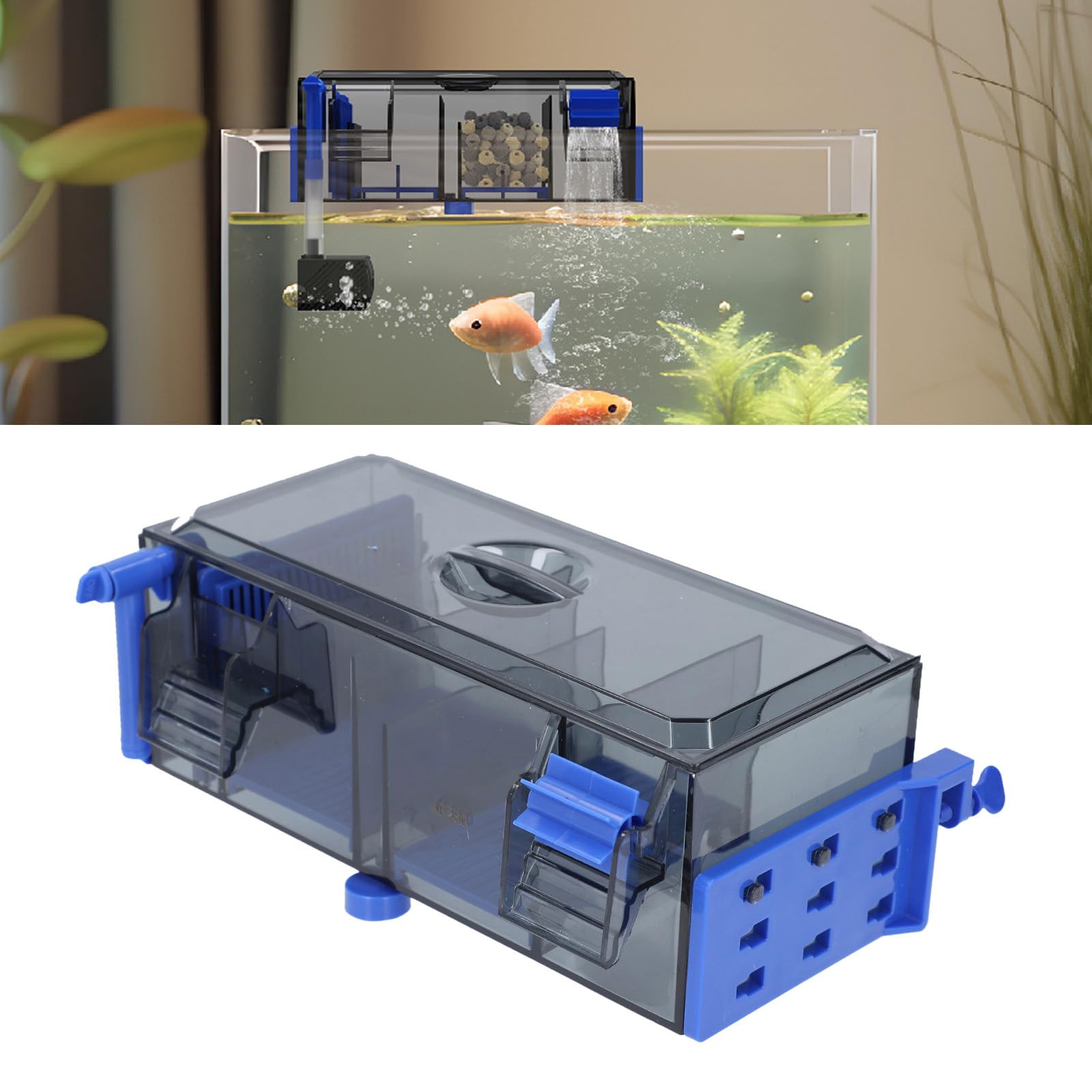 Qcwwy Filtre Anti-Goutte pour Aquarium, Filtre à Eau Léger pour Aquarium, Taille Compacte, Système de Filtration de Filtre à Cascade Suspendu à écoulement d'eau Réglable pour