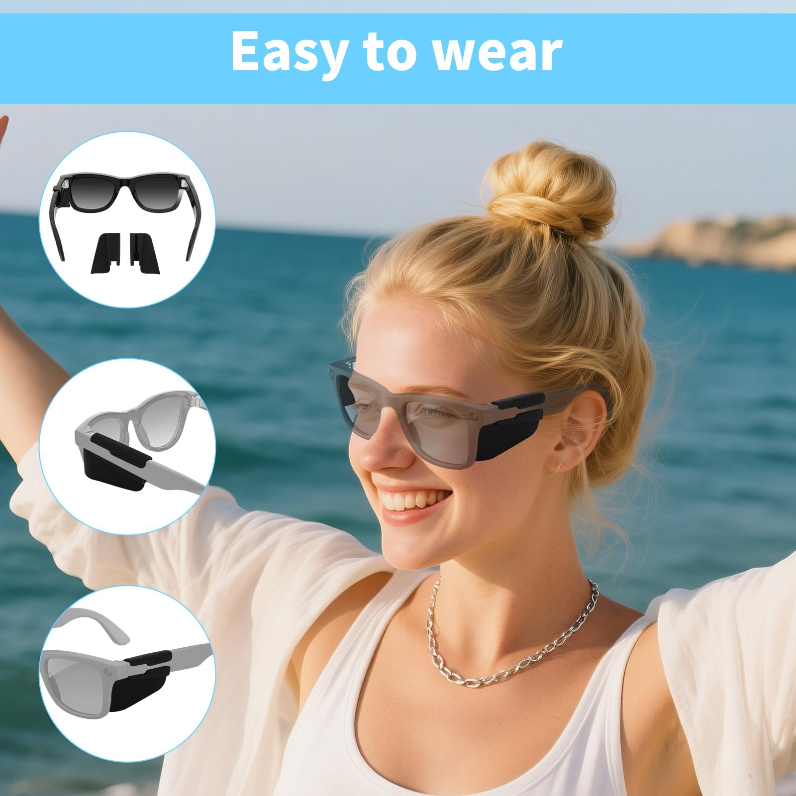 4pz Protezioni Laterali per Occhiali Intelligenti, Silicone Design Antiscivolo Accessori Protezione Occhi Compatibile con Ray-Ban Meta Wayfarer/Skyler