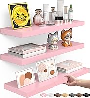 Vista 16 de BAYKA Estantes flotantes blancos para pared, estantes de pared de madera rústica con soportes de metal para baño, dormitorio, cocina o sala de C.