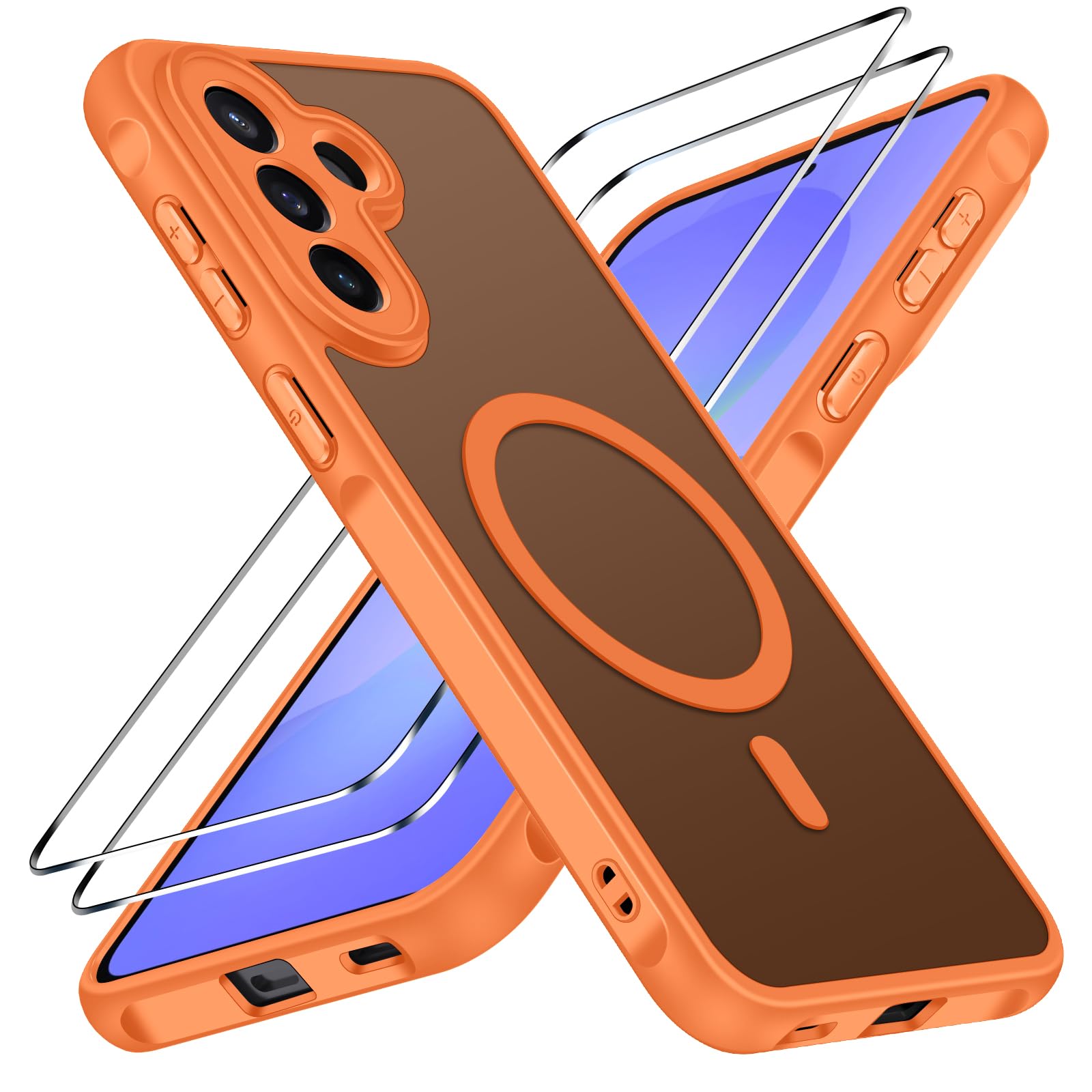 iVoler Cover Magnetica per Samsung Galaxy A57 5G con 2 Pezzi Pellicola Vetro Temperato, [Antiurto di Grado Militare] Custodia Traslucida Opaca Sottile Anti-Impronte MagSafe Case, Opaca Arancione