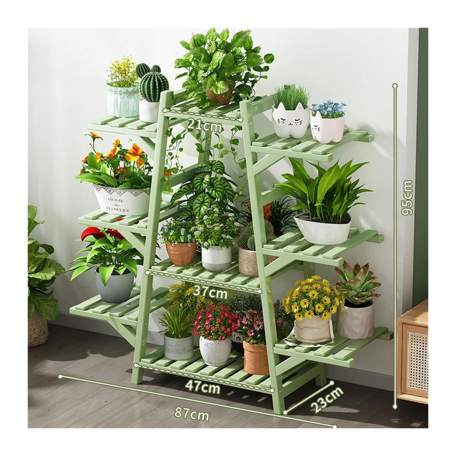 YUANCHUTOP 9-Tier Foldable Outdoor Plant Stand - Space-Saving Wooden Corner Shelf for Planters, Flower Pots & Garden Décor - Versatile Plant Holder Rack (A2-Green)