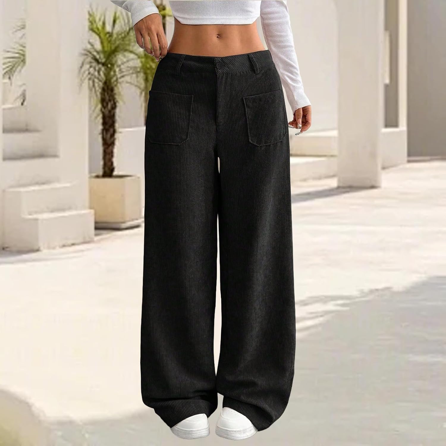 Womens Corduroy Pants High Waisted Wide Leg Trousers Fashion Straight Leg Lounge Pants Comfy Lounge Palazzo Pant