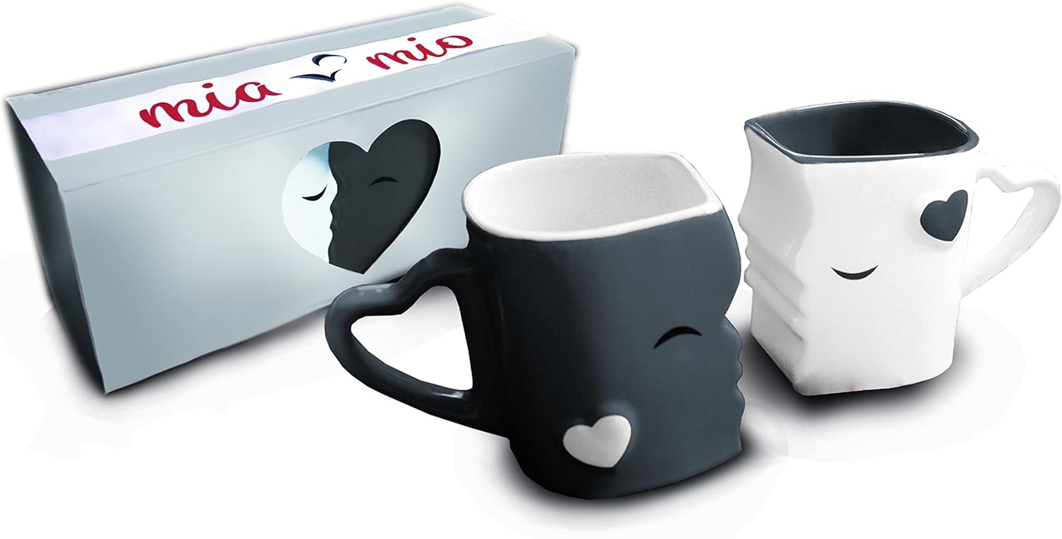 🔥 Flash Sale Mia ♥ Mio - Coffee Mugs/Kissing Mugs Bridal Pair Gift Set for Weddings/Birthday/Anniversary with Gift Box (Gray)