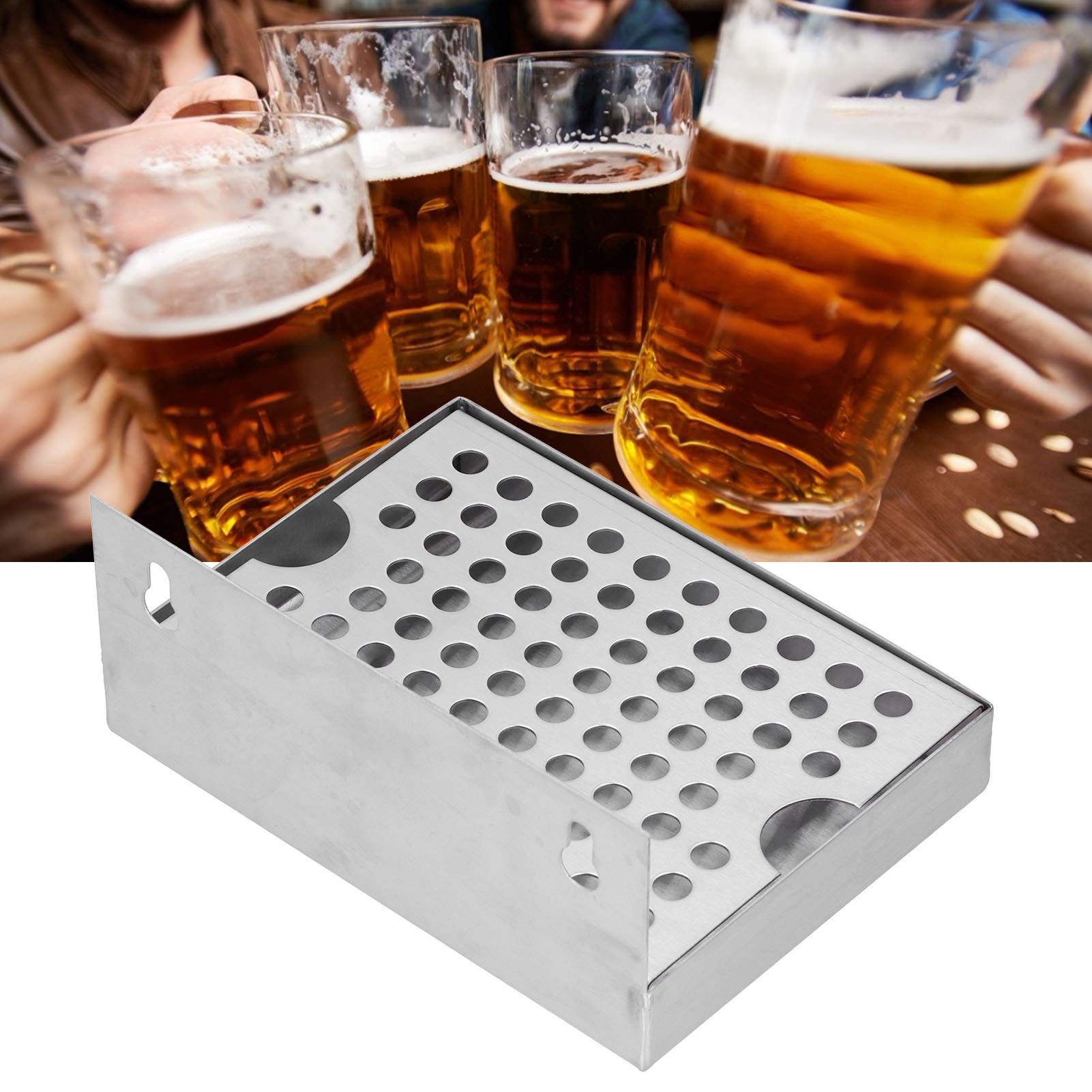 Edelstahl Bier Tropfschale mit Deckel, Wandmontage für Homebrew Kegging und Fassbier, Große spritzgeschützte Abtropfschale Für Getränkespender, Bars, Gastronomie und Küche (6.1x4.4x2.6 Zoll)